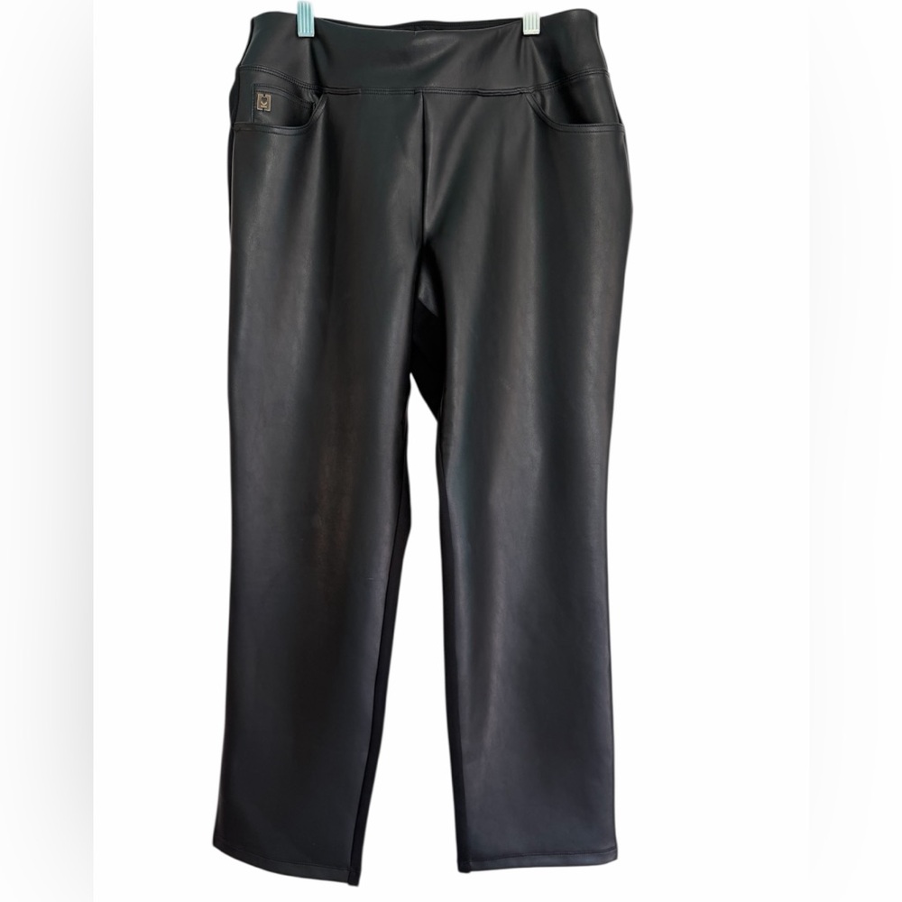 Black Faux Leather Ponti Pants Belle by Kim Gravel 10P